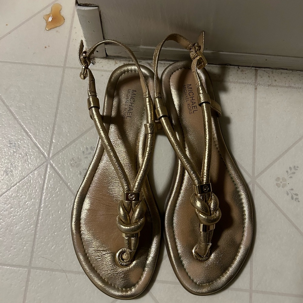 Michael Kors Gold Knot T-Strap Leather Sandals